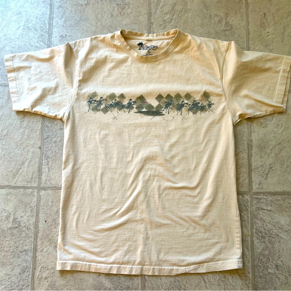 No Bad Days Beachside Since 1986 Graphic Tee XL Beige Palm Tree Surf Shirt